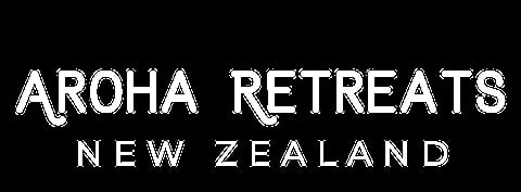 White text logo for Aroha Retreats New Zealand on black background